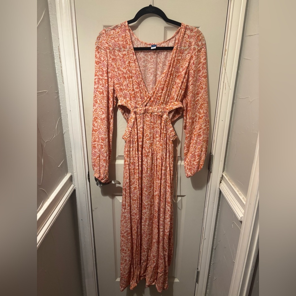 Old Navy Peach Floral Cutout Maxi Dress